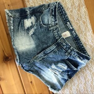 Distressed High Waisted Denim Shorts